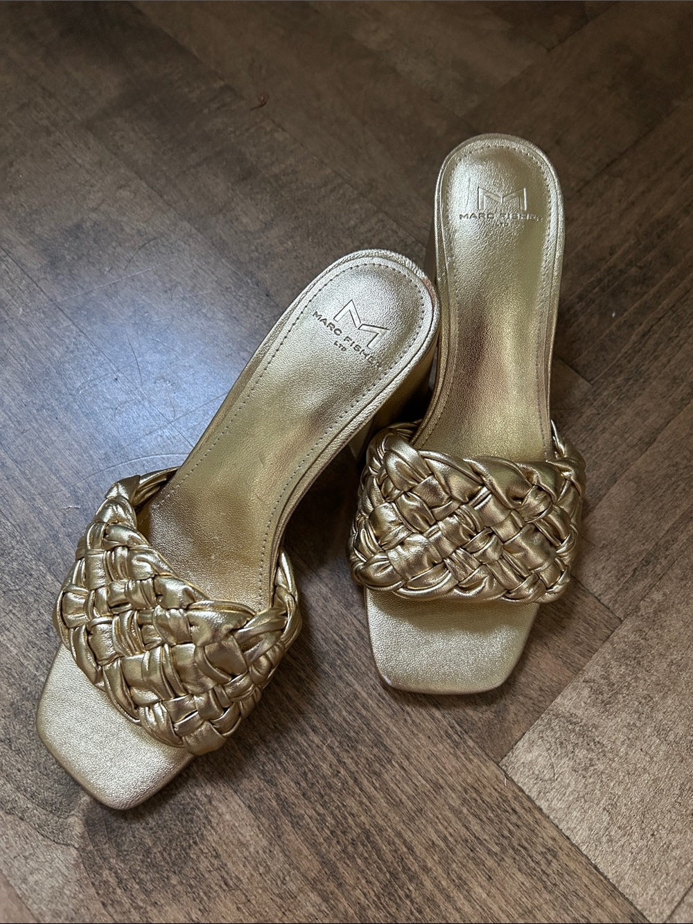 Marc Fisher Metallic Gold Braided Slide Sandals